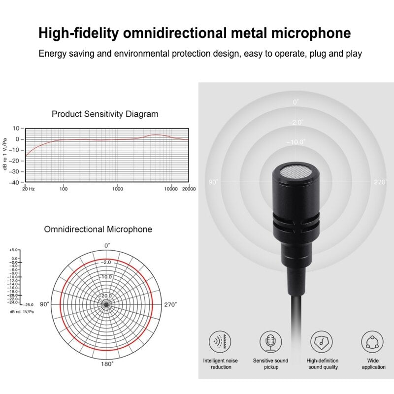 6M 3.5mm Jack Microphone M1 Omnidirectional Condenser Recording Live Vlogging Video Lavalier