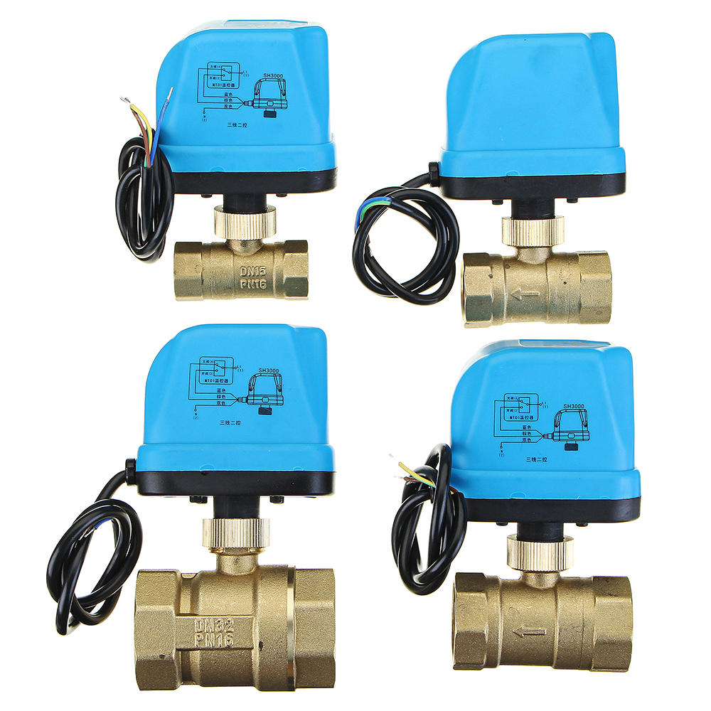 1/2" 3/4" 1" 1-1/4" Blue Shell Motorized Electric Brass Ball Valve 3 Wire AC 220V Full Port