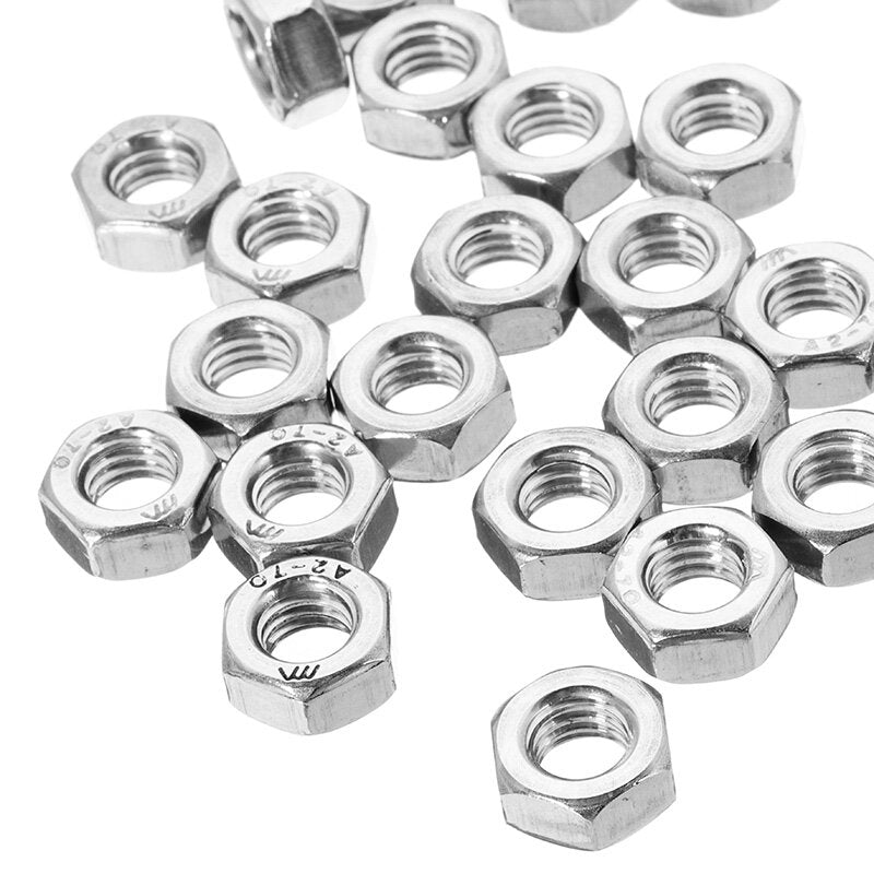 50Pcs Stainless Steel Metric Coarse Pitch Screw Thread Hexagon Nuts M2 M3 M4 M5 M6