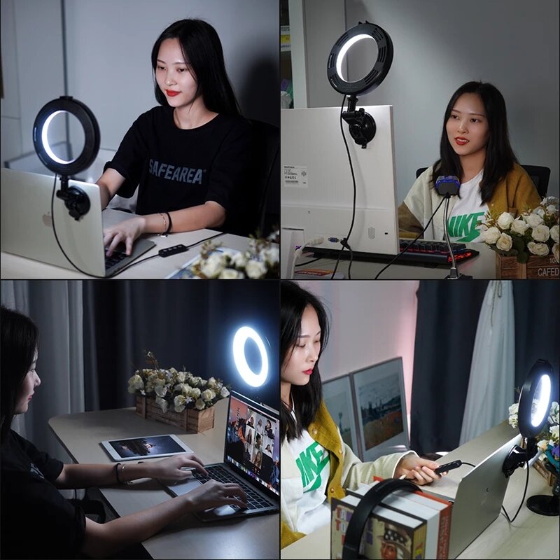 Ring Light LED Video Light Video Conference Light with Suction Cup Laptop Live Streaming Fill Light 6 Inches 3200k-6500k