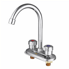 Kitchen Water Tap Dual Handle Faucet 360 Double Spout Sink Basin Mixer Bathroom