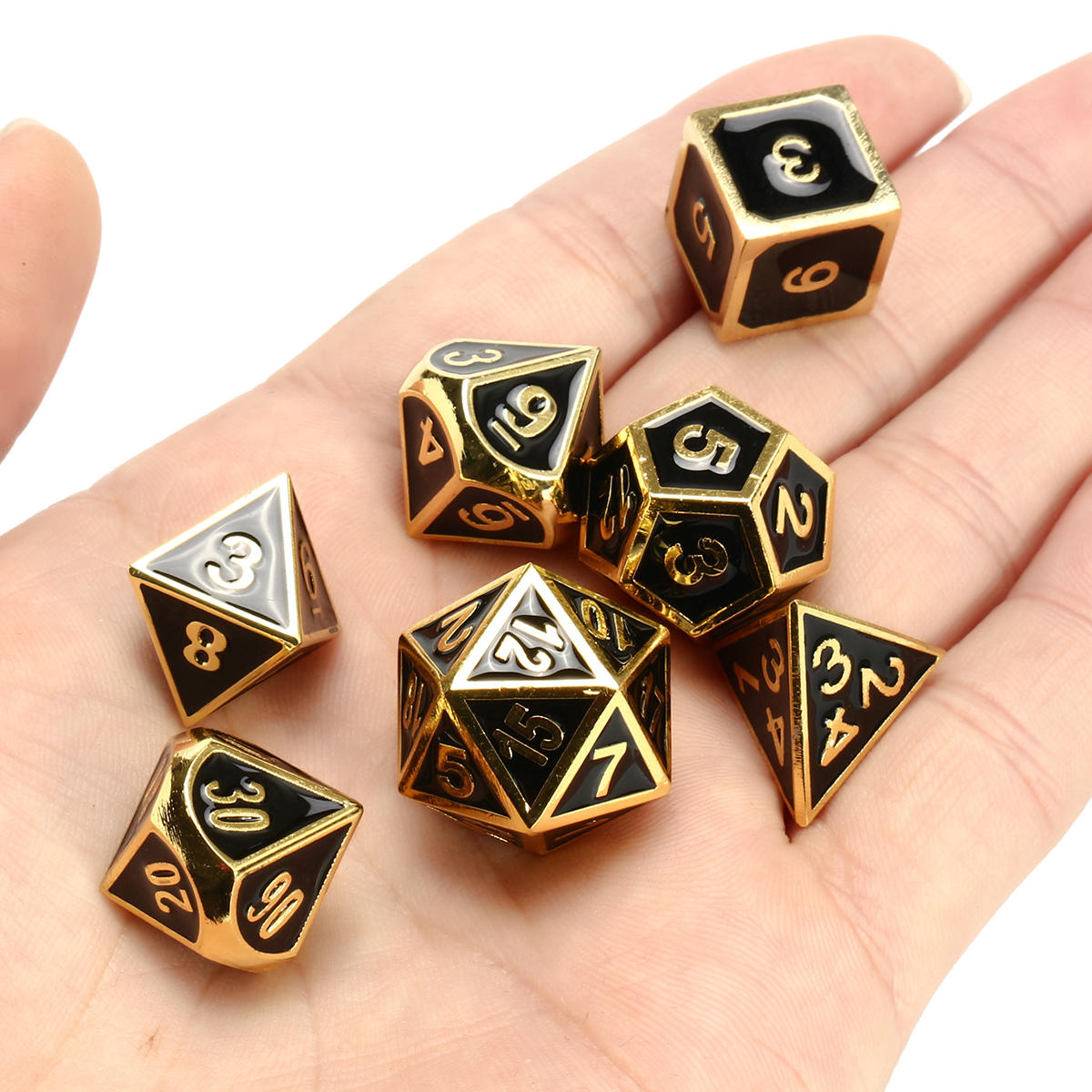 7Pcs Dice Polyhedral Dices Set Zinc Alloy Metal Polyhedral Role Multi-sided D4-D20 with Bags