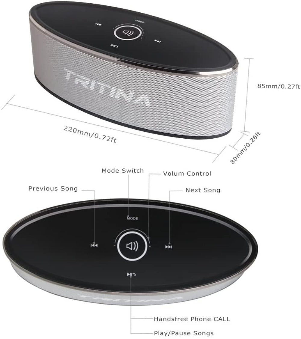 Tritina Bluetooth Wireless Speaker with HD Stereo Sound, Touch Controls, LED Lights, Built-in Mic for Hands-free Calls, TF Card & AUX Support