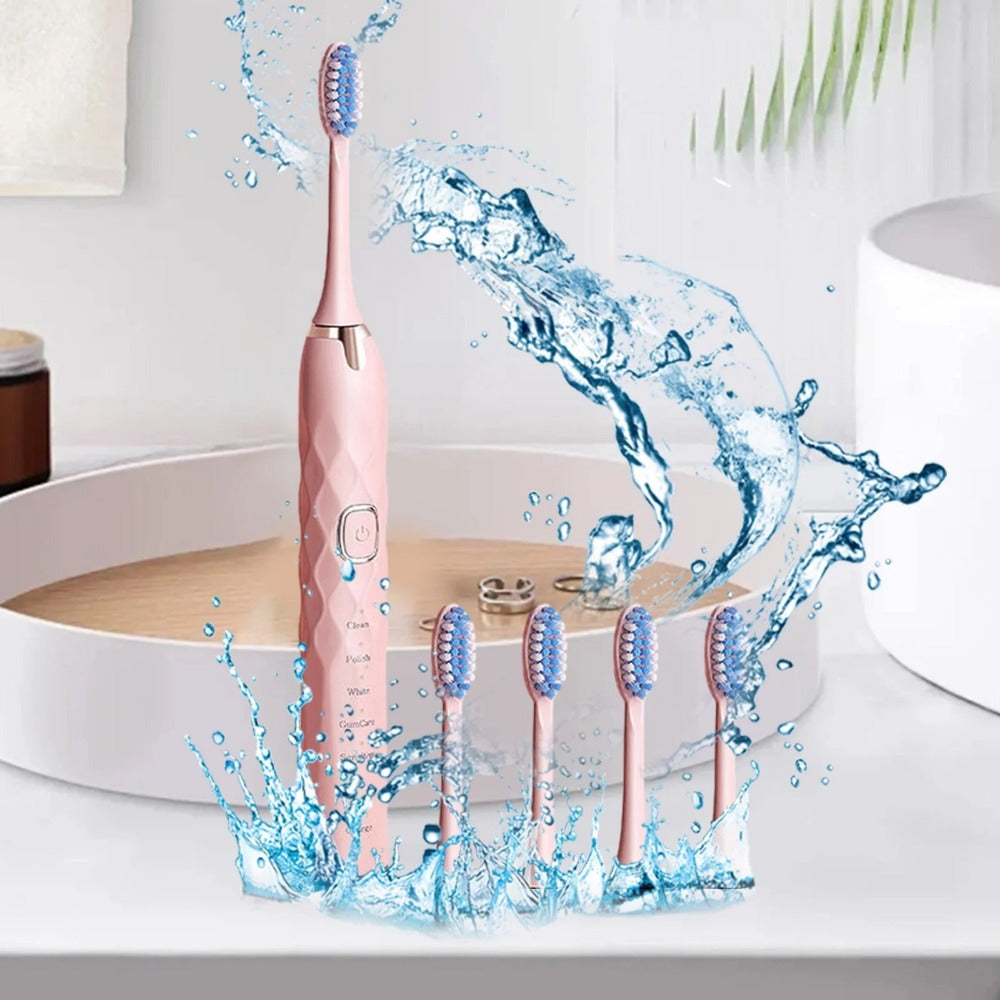 Electric Toothbrush Set - 5 Modes, IPX7 Waterproof, 5 Soft Heads for Adults & Kids