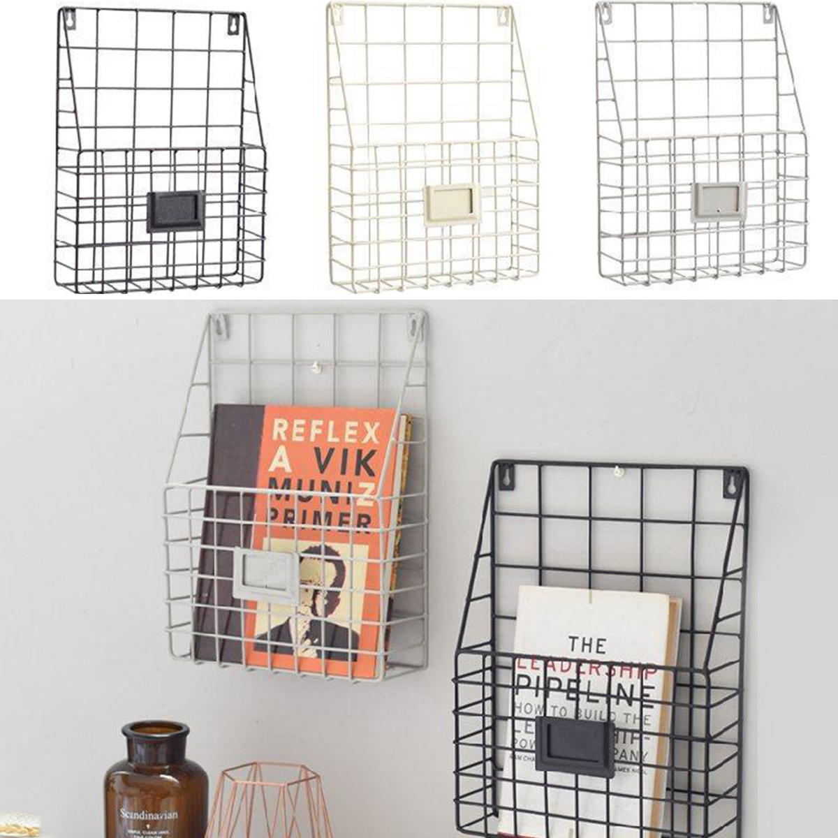 Modern Wire Storage Baskets Magazine Newspaper Wall Mounted Post Rack Organizer Shelf