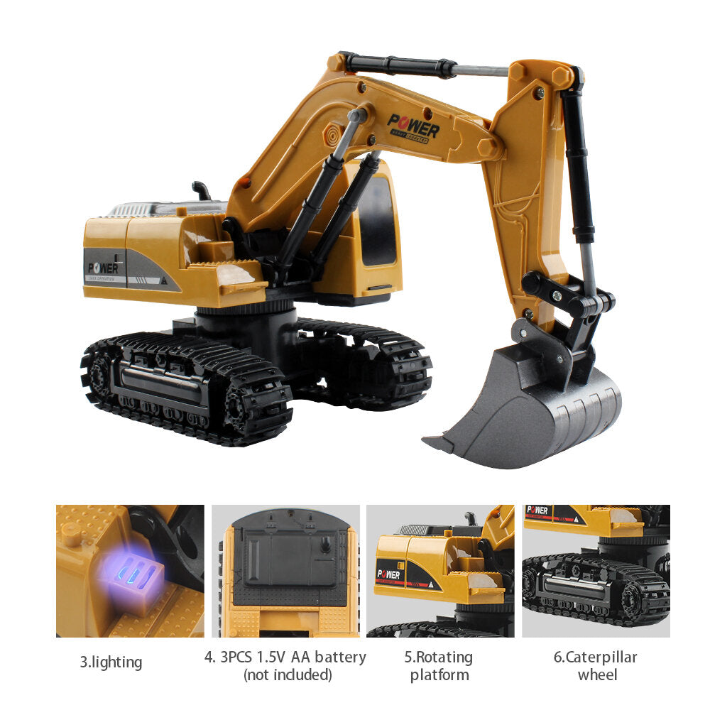 1/24 6CH RC Excavator Vehicle Models With Light Music Children Toy