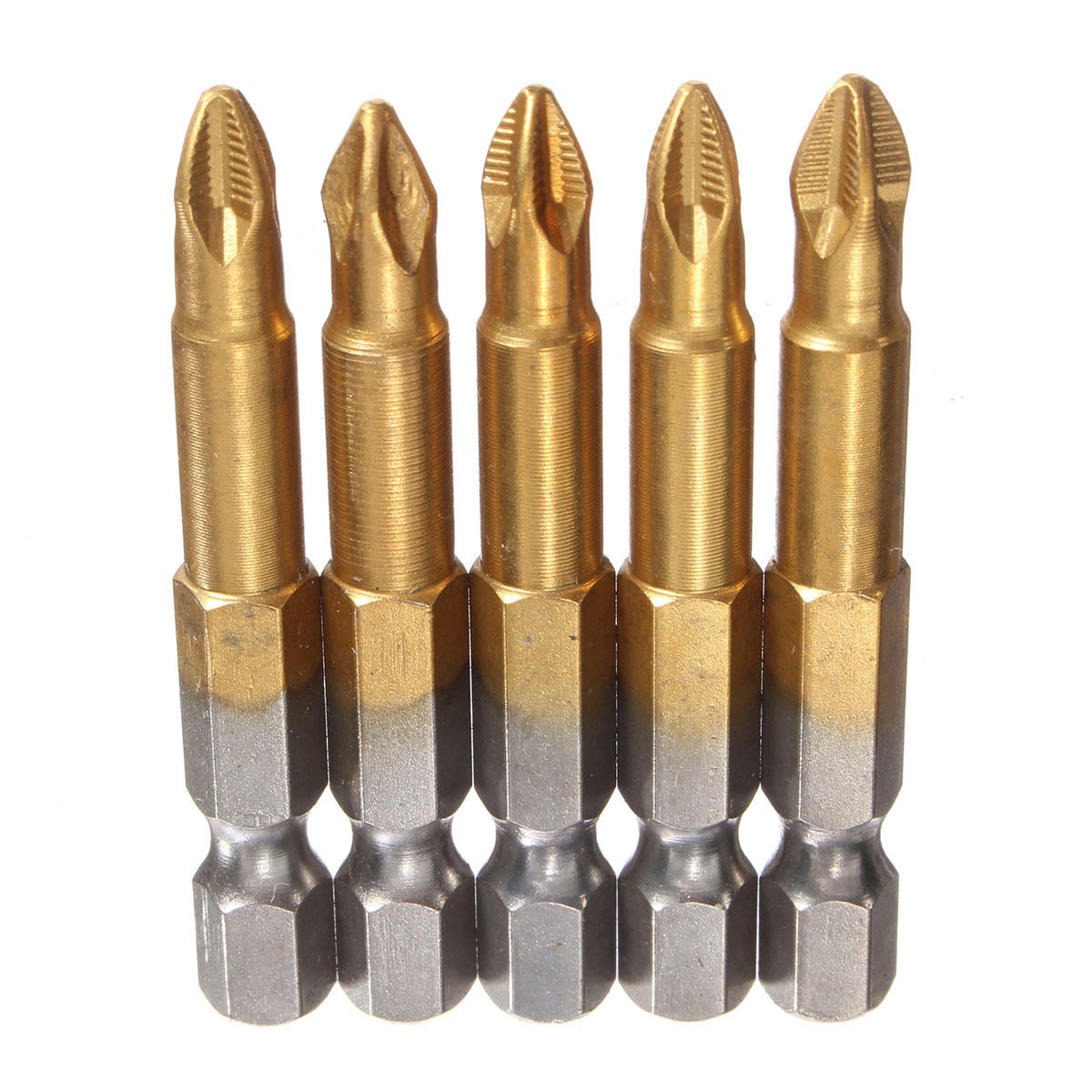 10pcs 50mm Titanium Coated 1/4 Inch Hex Shank PH2 Magnetic Anti Slip Electric Screwdriver Bit Set