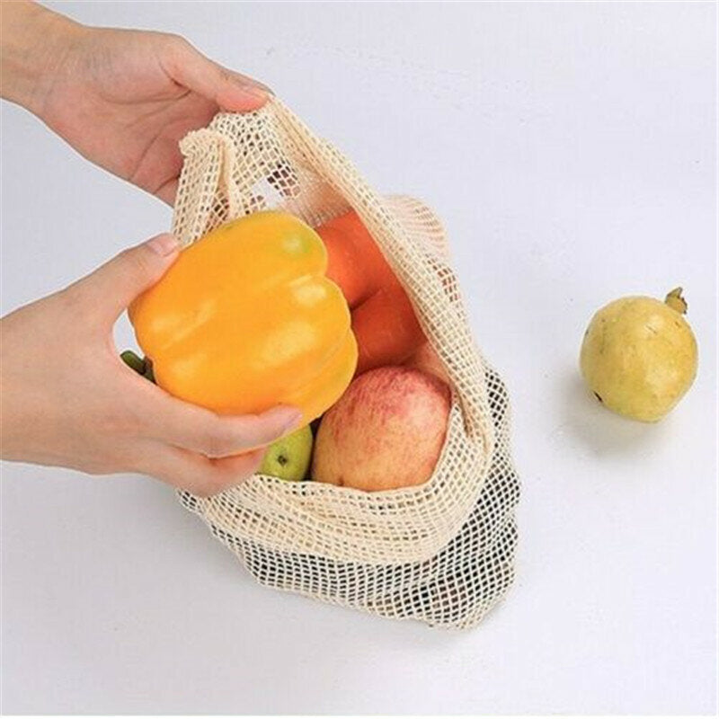 Degradable Organic Cotton Mesh Bag Vegetable Fruit Container for Home Garden Storage