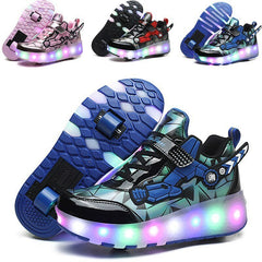 New 2-in-1 Skating Shoes USB Rechargeable Removed LED Wheels Roller Skate Sport Sneakers