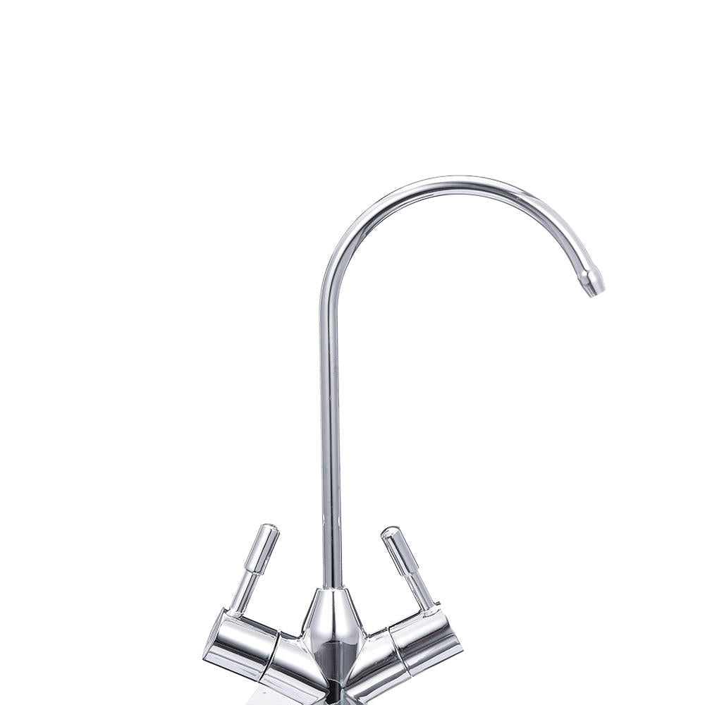 1/4'' 304 Stainless Steel Reverse Osmosis Mixer Tap 360 Degree Rotation Double Handle Switch Swivel Spout Gooseneck Drinking Water Filter Faucet1/4''