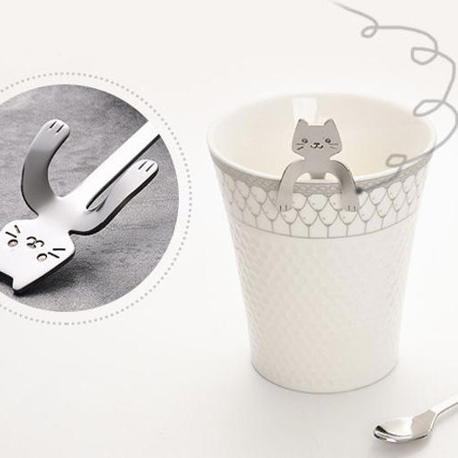 Stainless Steel Coffee Spoon Creative Kitty Hook Dirtproof Coffee Tea Spoon Scoop