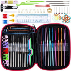 100Pcs Crochet Hooks Full Set Knitting Needles Sewing Kit Tools with Leather Case