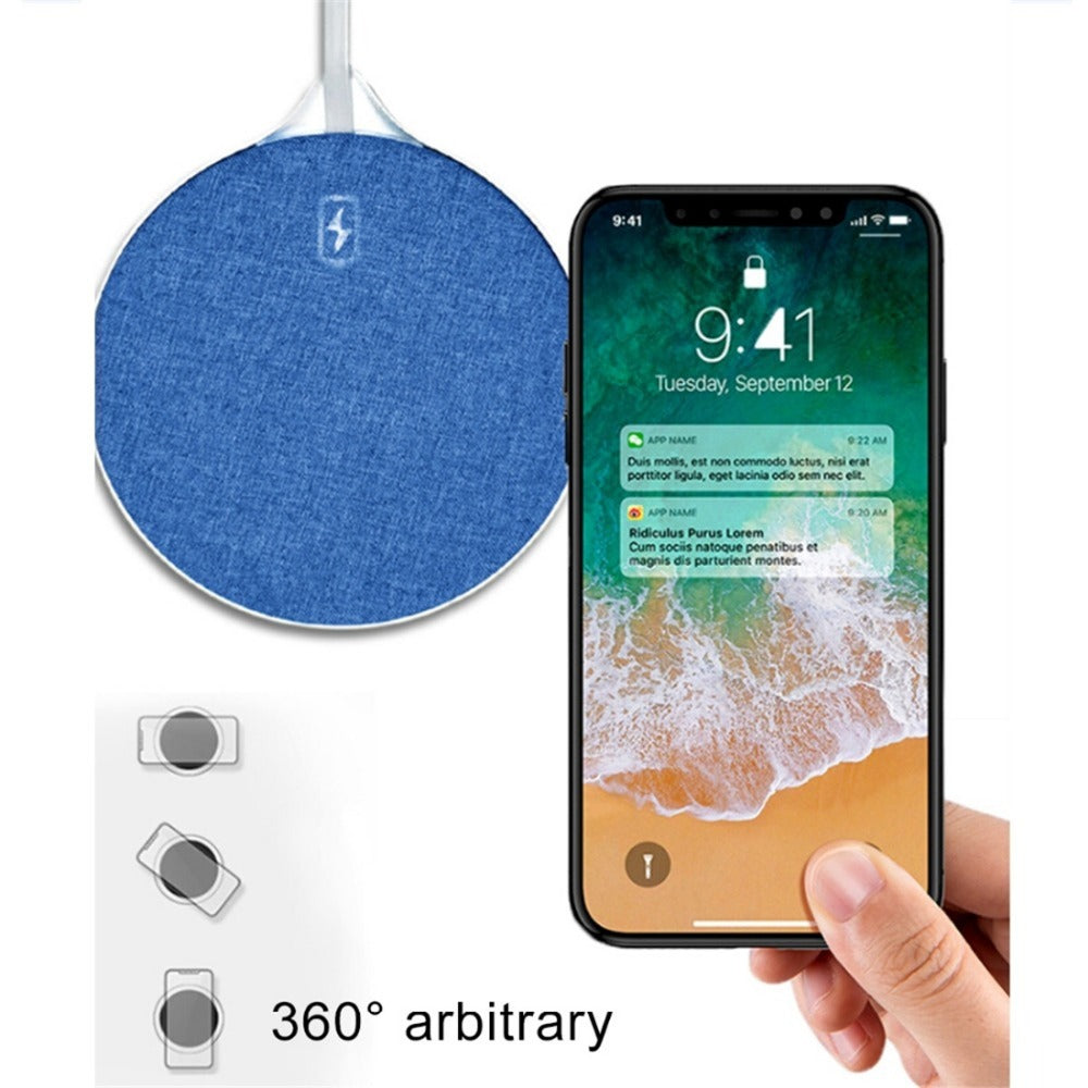 Fast Qi Wireless Charger Pad - Metal Cloth Mat for iPhone & Samsung 9V 7.5W