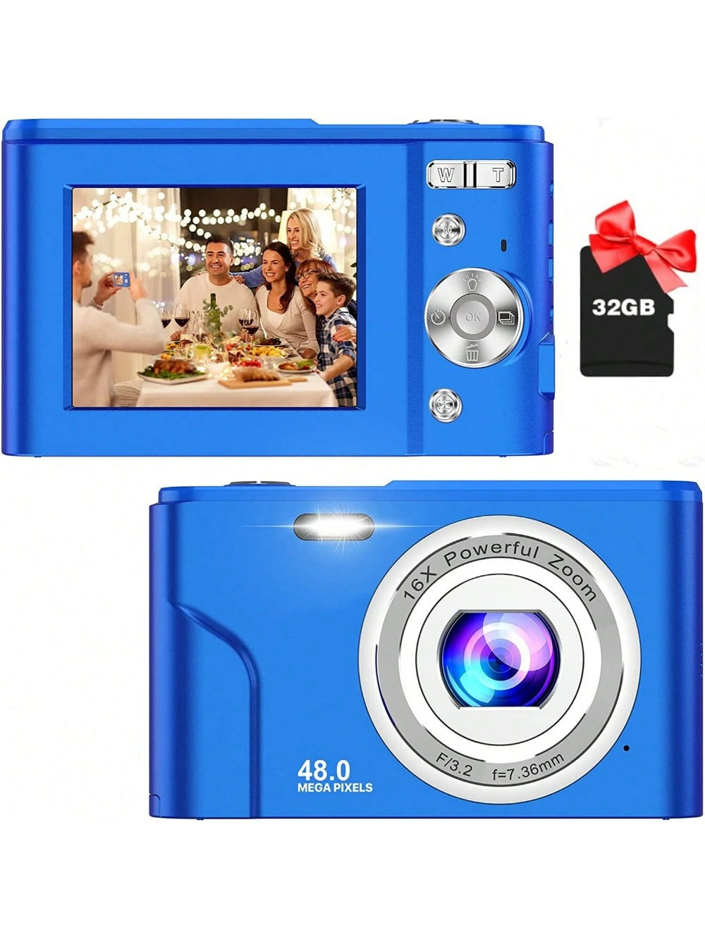 Kids Digital Camera, 1080P 48MP with 32GB SD Card, 2.4 Inch Screen, 16X Zoom, Compact Mini