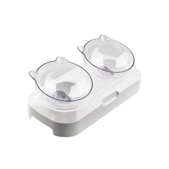 Pet Cat Food Feeder Feeding Bowl With Holder Dog White Elevated Water Bowl