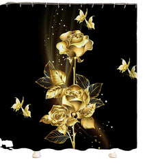 1/3/4PCS Gold Rose Butterfly Waterproof Shower Curtain Non-toxic Dustproof Toilet Seat Cushion Set