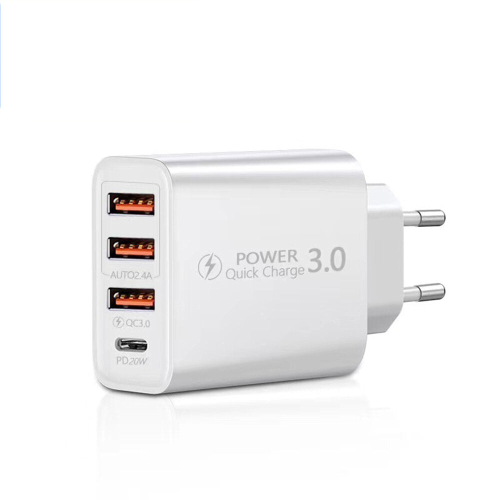 30W 4-Port USB PD Charger, Fast Charging, EU Plug for iPhone, Hui, Oppo, Samsung