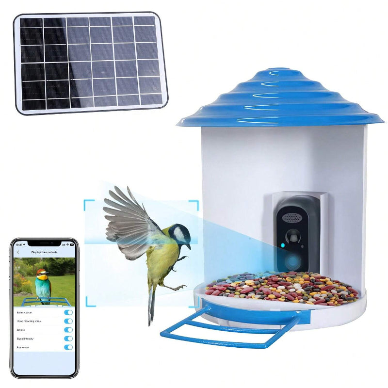 Smart Bird Feeder with Solar Camera, 1080P HD, AI Detection, WiFi, IP65 Waterproof