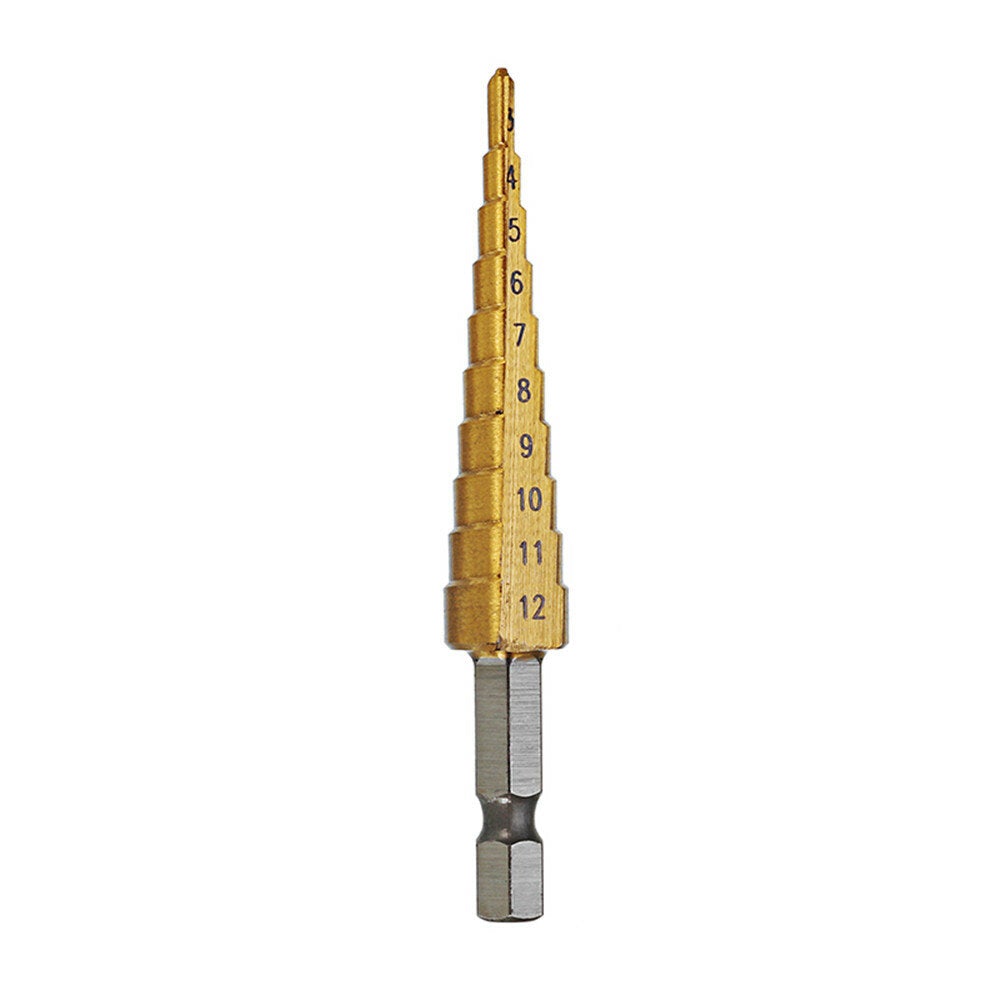 3Pcs 1/4 Inch Hex Shank HSS Titanium Coated Step Drill Bit Set 3-12/4-12/4-20mm