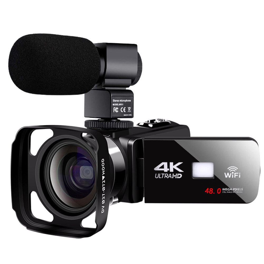 Digital Camcorder Wifi APP Control for 4K 48MP Youbute Vlogging Live Video Recording Camera NightShot DV with Microphone Wide Angle Lens