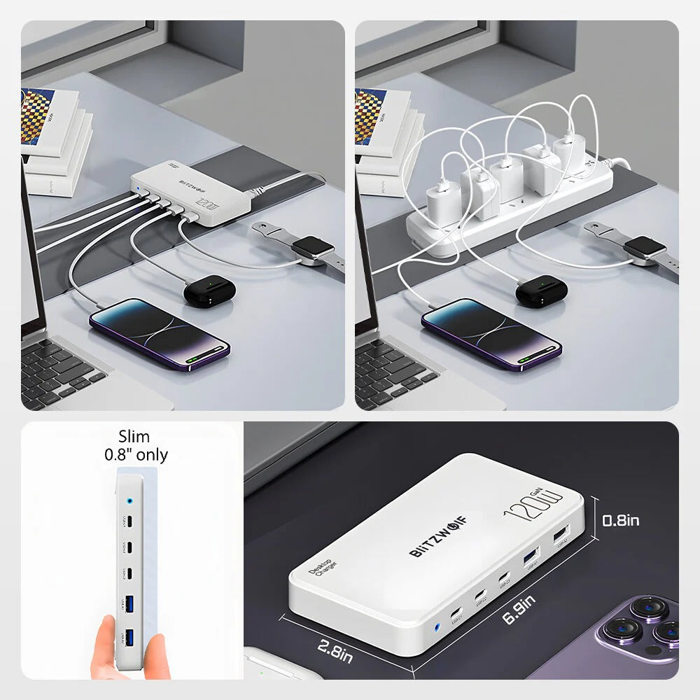 120W GaN 5-Port USB PD Charger, Fast Charging for iPhone, Samsung, MacBook, EU Plug