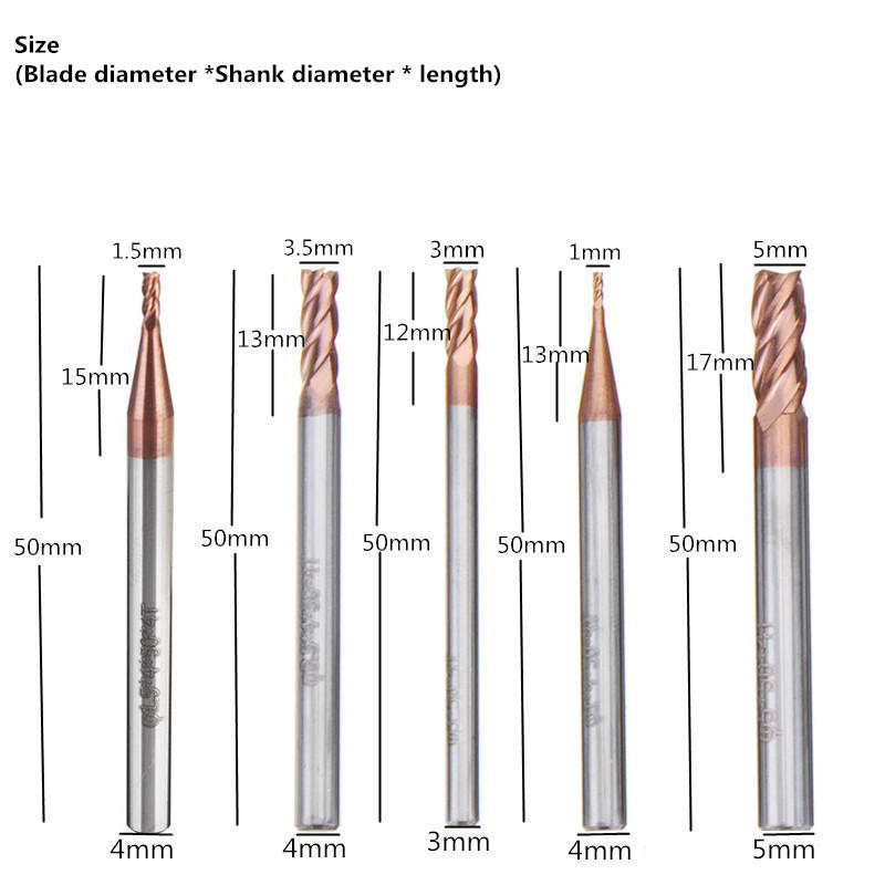 1-5mm AlTiN Tungsten Carbide 4 Flute End Milling Cutter CNC Tool