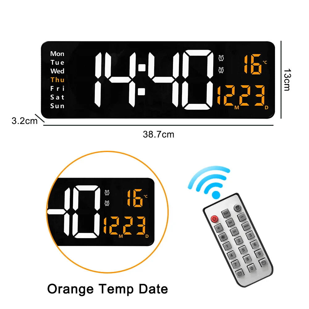 16-Inch LED Digital Wall Clock with Remote, Auto Brightness, Temperature, Date, Week Display - Ideal for Home, Office, Classroom