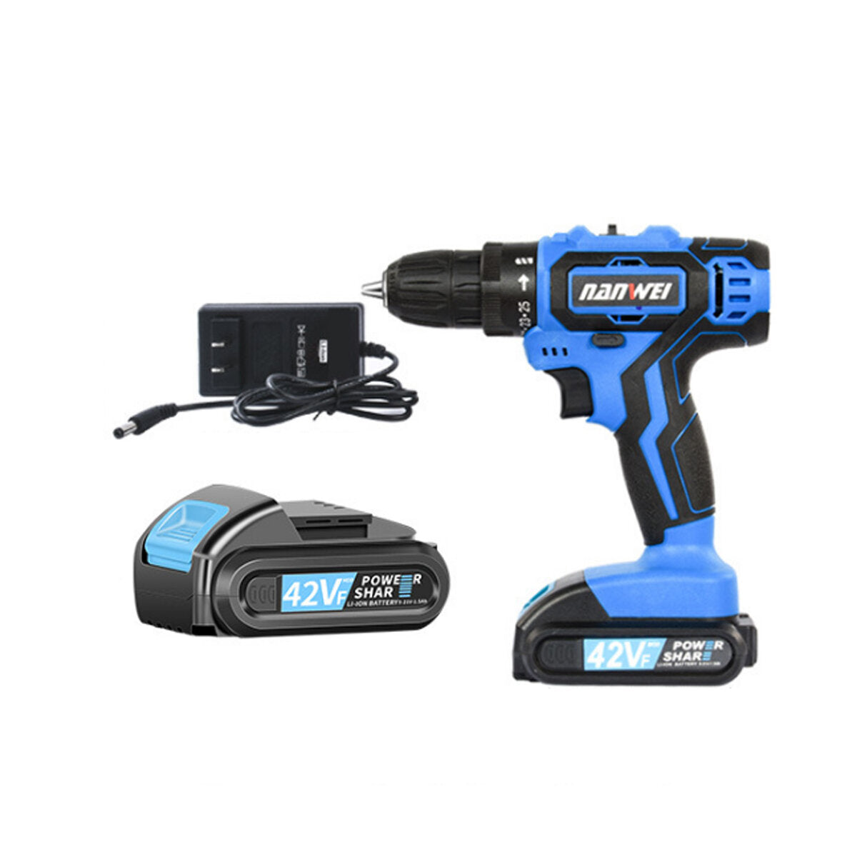 42VF Cordless Electric Impact Drill 25+1 Torque Rechargeable 2 Speed Screwdriver W/ 1 or 2 Li-ion Battery