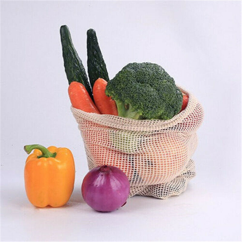 Degradable Organic Cotton Mesh Bag Vegetable Fruit Container for Home Garden Storage