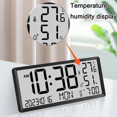 Large LCD Digital Wall Clock with Temperature and Humidity Display, Alarm, Desktop and Hanging Options for Home and Office