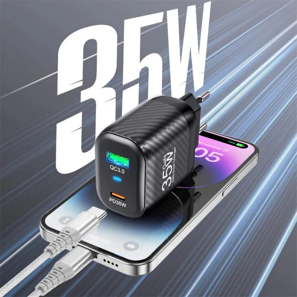 [GaN Tech] BK310 35W 2-Port USB PD Charger Fast Charging EU Plug for iPhone, Hui, Xiaomi, Samsung