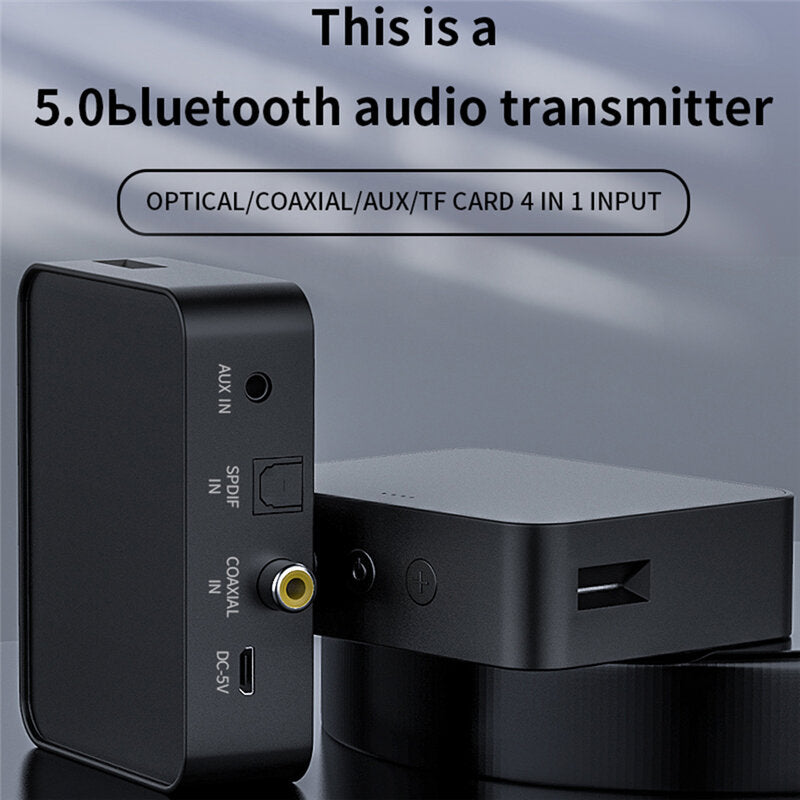 Multi-Function bluetooth Transmitter Audio Adapter HIFI Noise Reduction BT5.0 AUX-In TF Card Coaxial Optical Fiber SPDIF Audio Transmitter