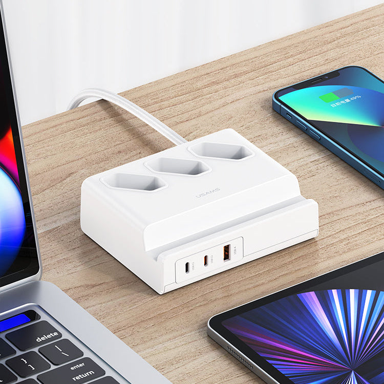 6-in-1 USB Power Strip: 65W PD Charger, 3 AC Outlets, Dual USB-C, QC3.0