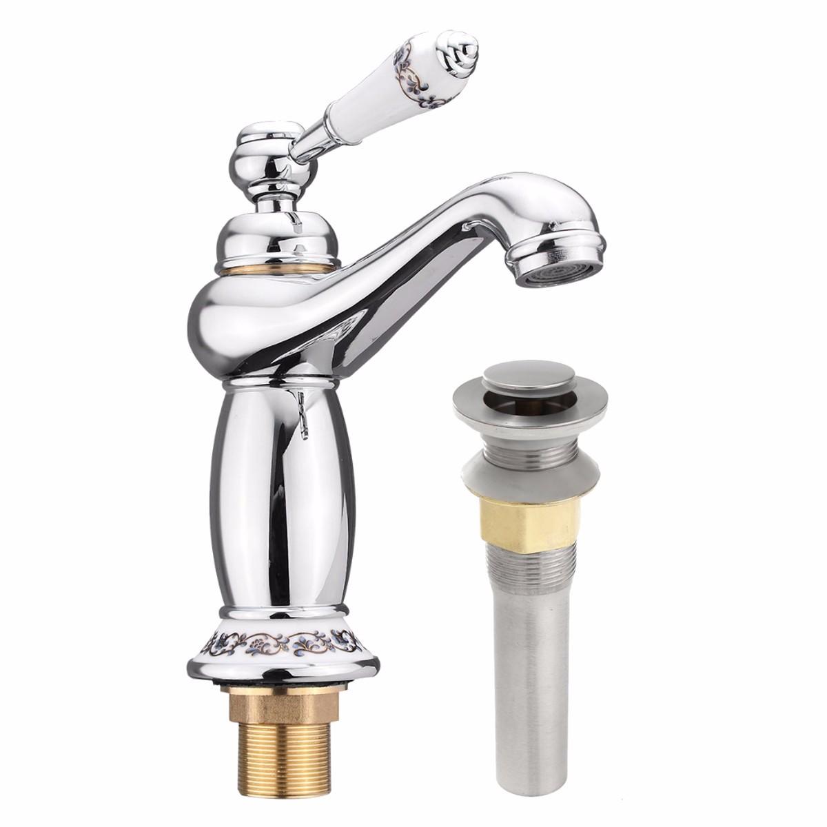 Modern Brass Finish Carving Single Handle Bathroom Kitchen Sink Faucet Mix Tap