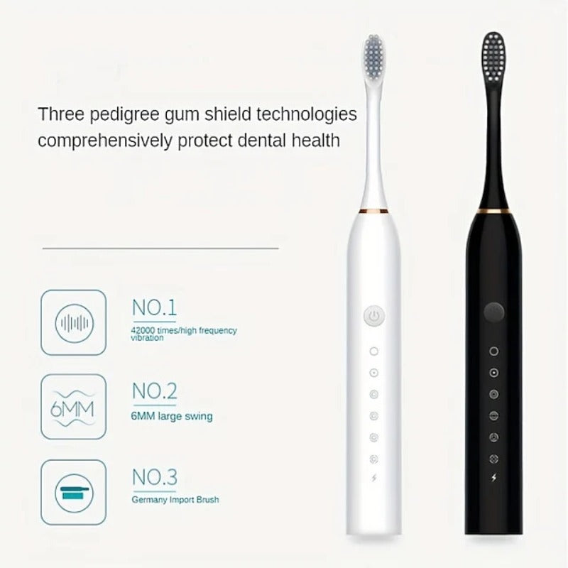 Adult Sonic Electric Toothbrush - 4 Heads, 60-Day Battery, 6 Modes, IPX7 Waterproof, Timer