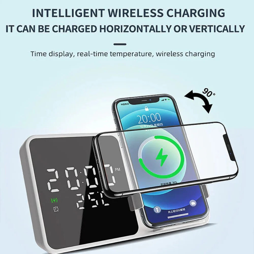 15W Wireless Charger Alarm Clock with Temp Display for iPhone, Hui, Samsung