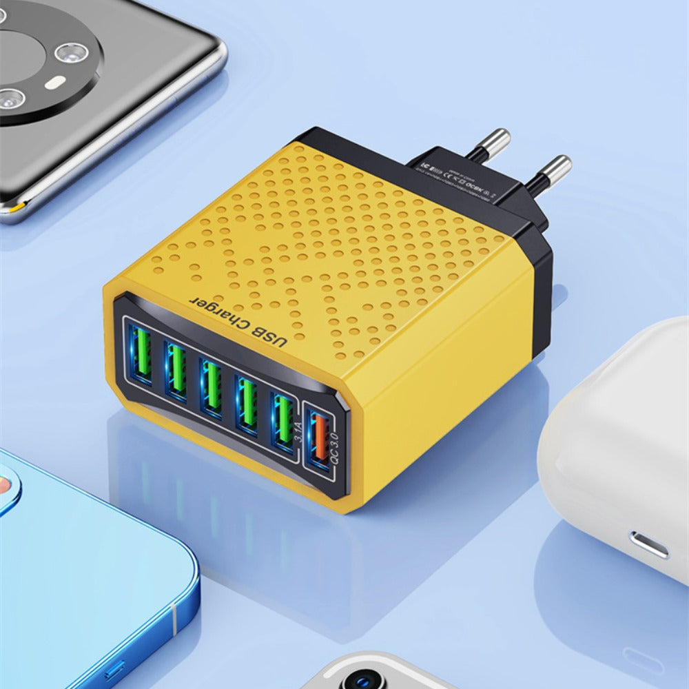 6-Port USB Charger QC3.0 Fast Charging Adapter EU Plug for iPhone, Xiaomi, Hui, Samsung