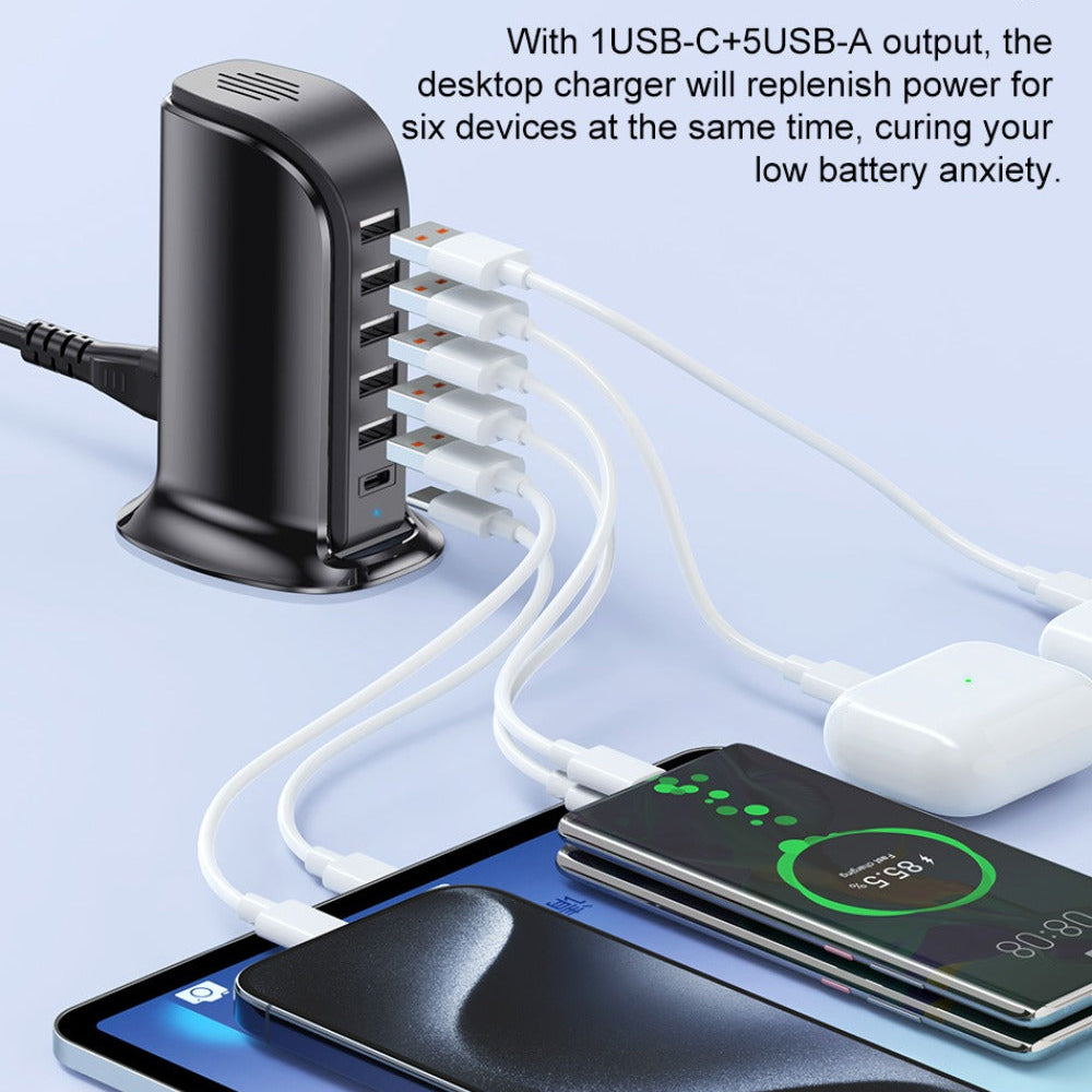 40W 6-Port USB PD Charger, Fast Charging Station for iPhone, Hui, Samsung, Xiaomi