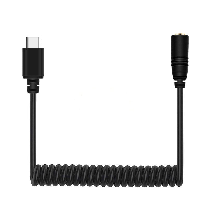 TRRS Female to Type-C USB-C Male Live Microphone Audio Adapter Spring Coiled Cable for 3.5mm DJI OSMO Pocket Smartphones Cable Stretching to 100cm