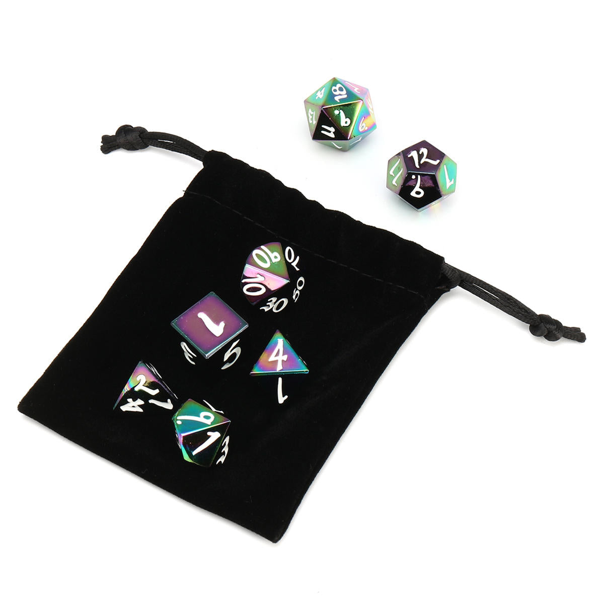 7Pcs Antique Metal Polyhedral Dices Set Role Playing Game Gadget With Bag