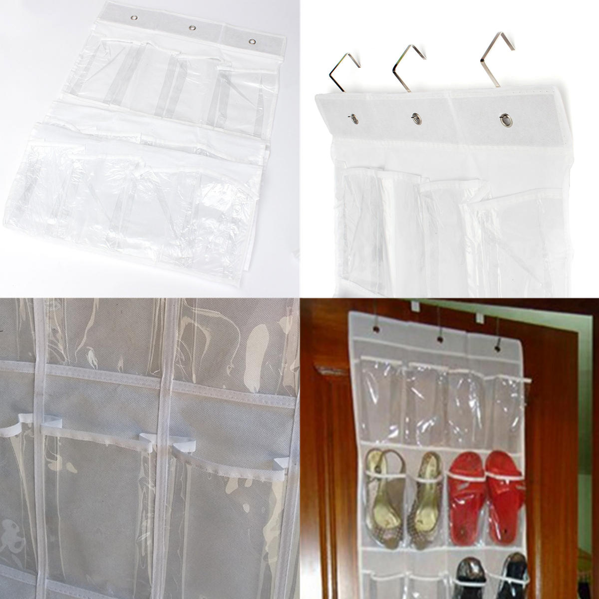 24Pocket Hanging Over Door Stainless Steel Holder Shoes Nonwoven Fabric Organizer Storage Door Wall Closet Bag