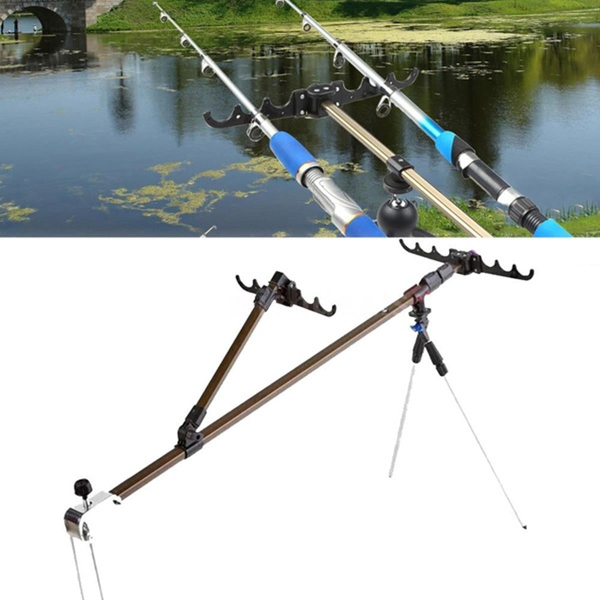 1.5/1.7m Alloy Fishing Rod Holder Adjustable Fish Pole Stand Bracket With Support Tripod