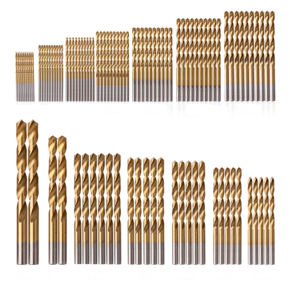 100Pcs HSS Titanium Metric Twist Drill Bits Set 1-10mm For Metal Wood Plastic