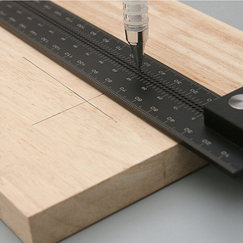 MM/Inch Precision Woodworking Square Aluminum Alloy Ruler Carpenter Line Drawing Marking Gauge Hole Scribing Ruler