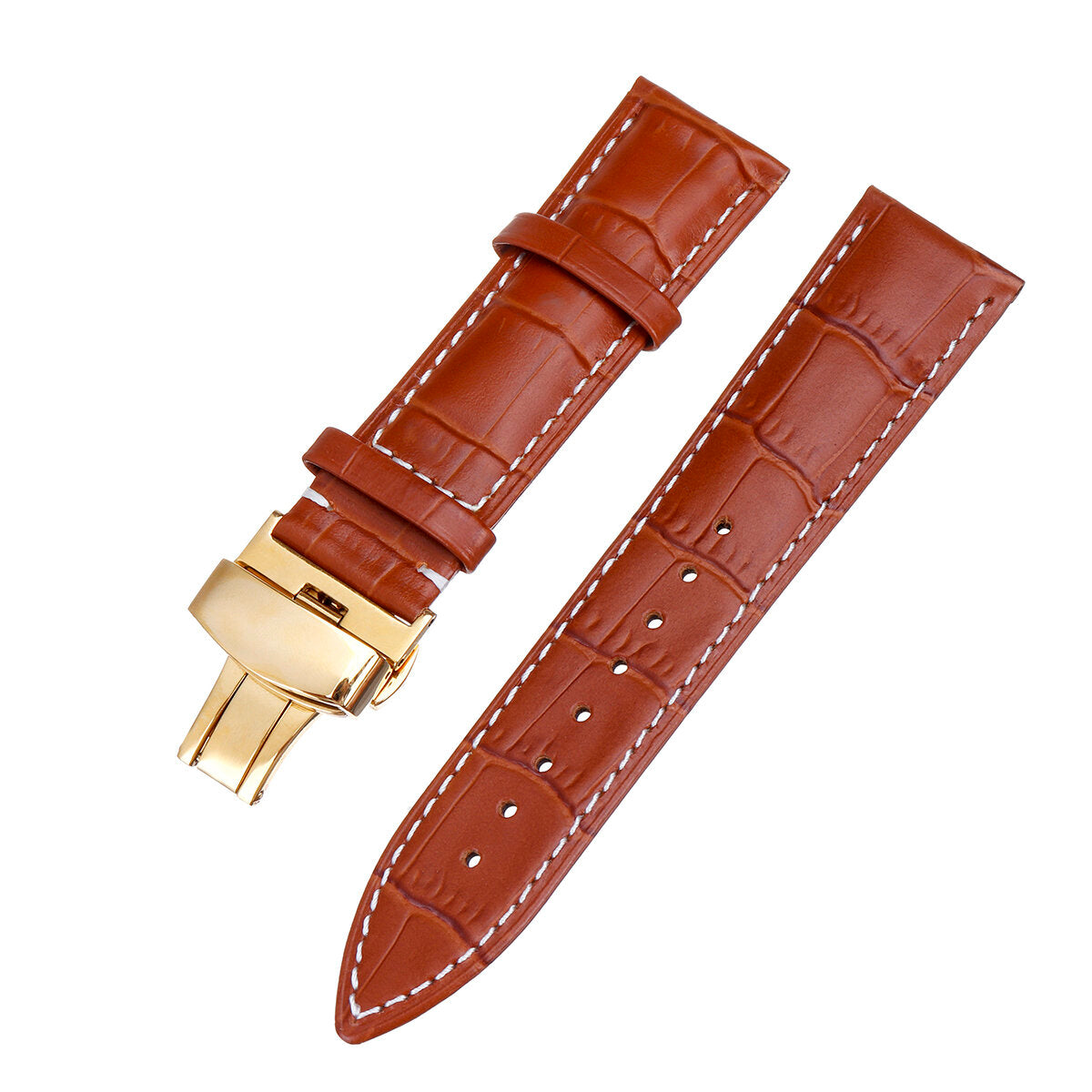 22mm Genuine Leather Watch Band Strap Kit Butterfly Deployment Clasp