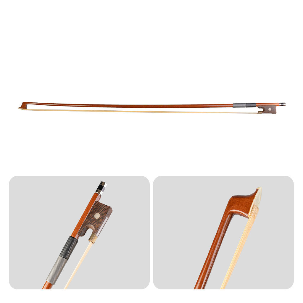 1/8 Size Brazilwood Violin/Fiddle Bow Round Stick W/ Plastic Grip White Horsehair Well Balance