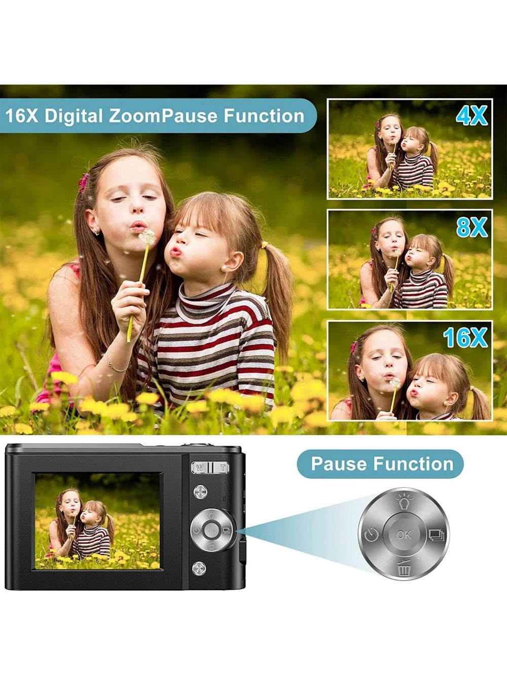 Kids Digital Camera, 1080P 48MP with 32GB SD Card, 2.4 Inch Screen, 16X Zoom, Compact Mini