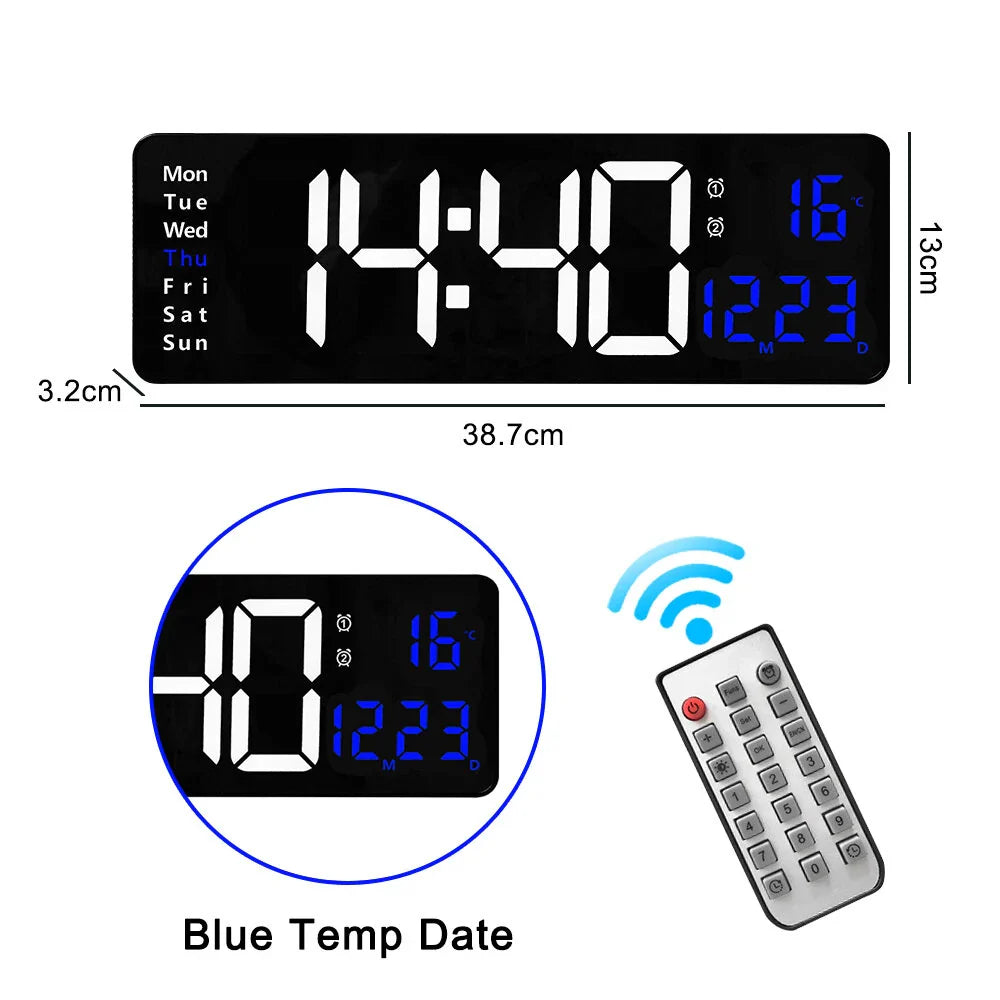 16-Inch LED Digital Wall Clock with Remote, Auto Brightness, Temperature, Date, Week Display - Ideal for Home, Office, Classroom