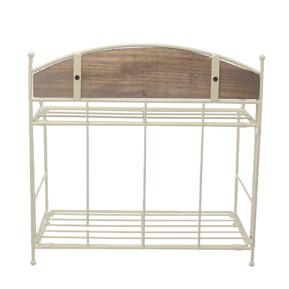 Brown / White 2-layers Metal Iron Storage Rack Decorative Storage Shelf