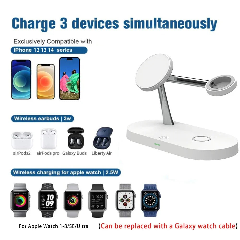 3-in-1 Wireless Charger Stand for iPhone 15/14/13/12 Pro, Samsung, Apple Watch